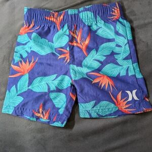 Hurley Kids Swim Trunks - Blue with Orange and Green Tropical Print